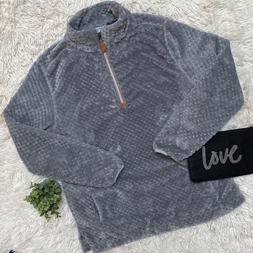 Jenny Boston 1/4 Zip Mock Neck Pullover 💗 Gray